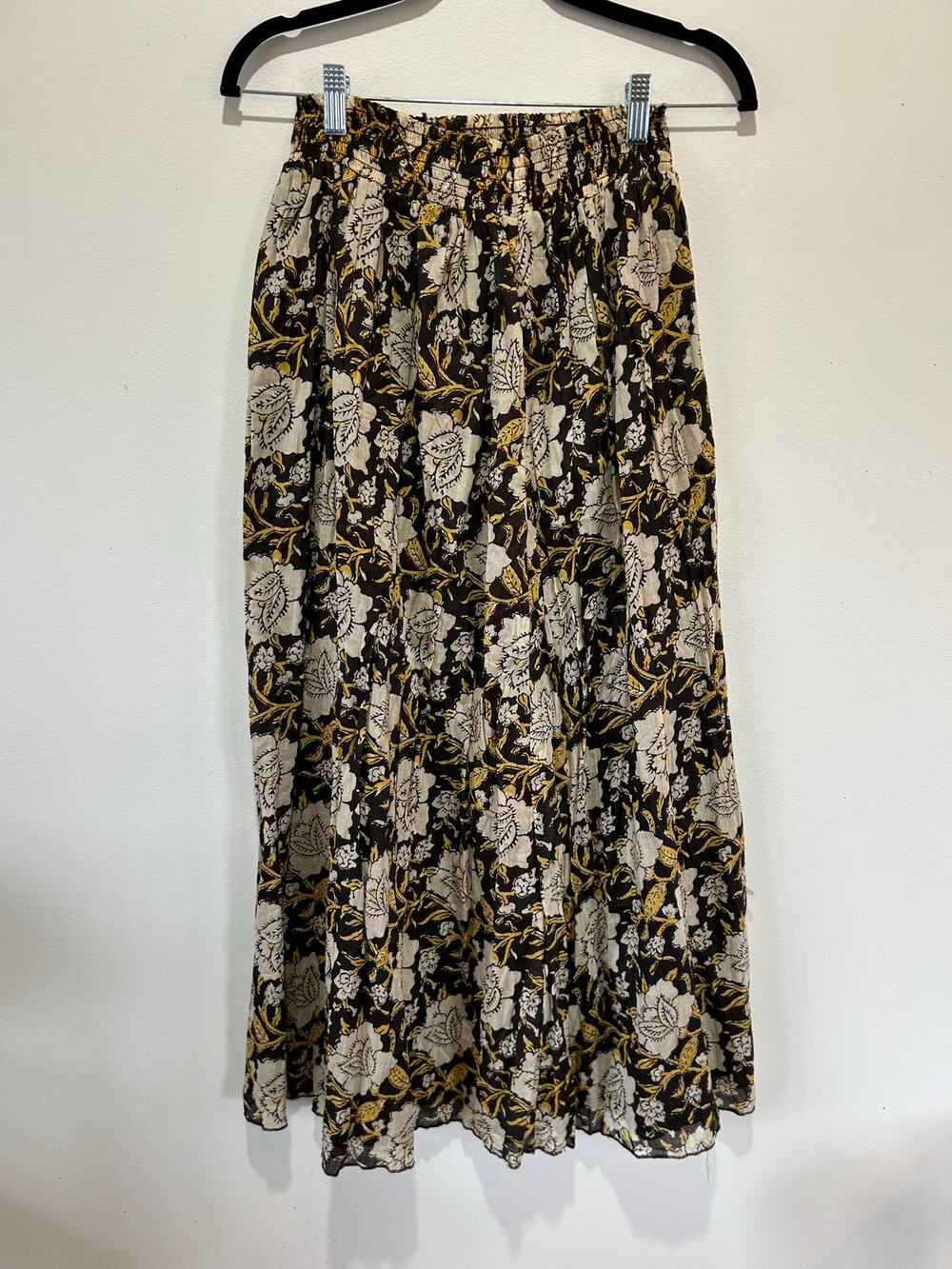 Natural Life brown yellow floral peasant maxi skirt S/M cotton lined pull on - Picture 1 of 9